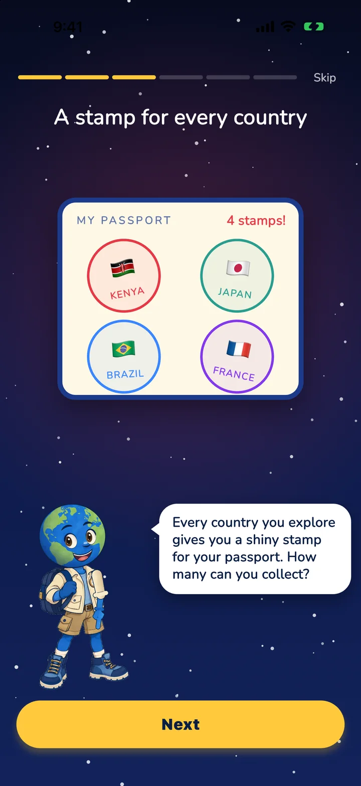 A passport page with stamps from Kenya, Japan, Brazil and France